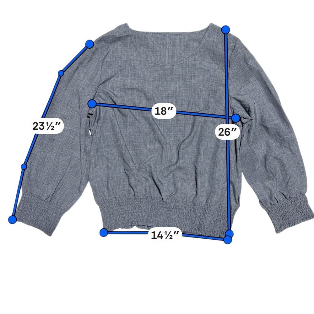 Gray Long Sleeve Blouse Top with Elastic Hem and Cuffs SZ. 1XL - Picture 3 of 4